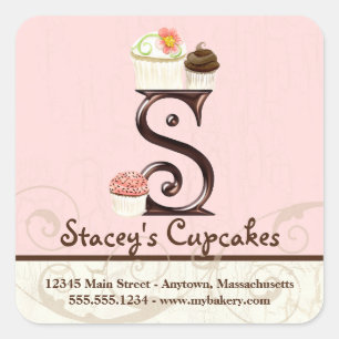 Sticker Carré Lettre S Monogram Cupcake Logo Business Box Étique