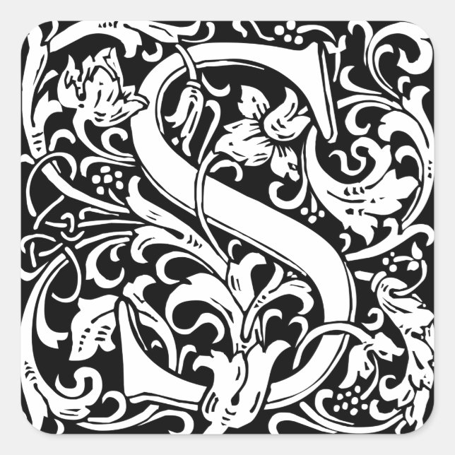 Sticker Carré Lettre S Monogramme médiéval Art Nouveau (Devant)