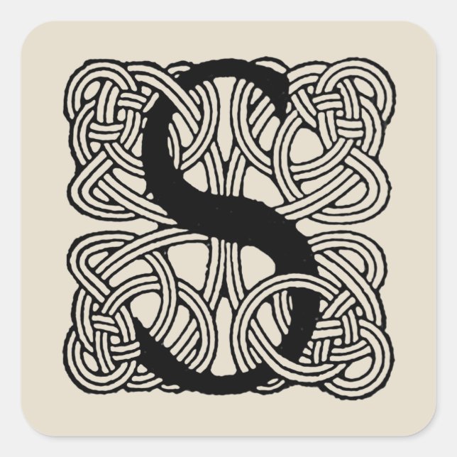 Sticker Carré LETTRE S Vintage Céleste Knot Monogramme (Devant)