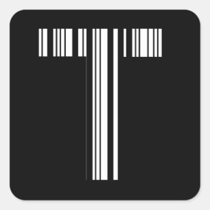 Sticker Carré LETTRE T CODE BARRE Premier Motif de code à barres