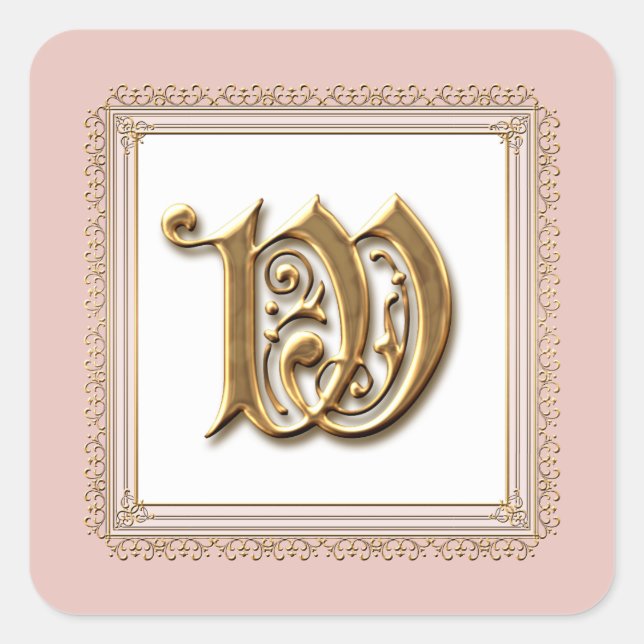 Sticker Carré Lettre W - Sceau Mariage classique or & dentelle (Devant)