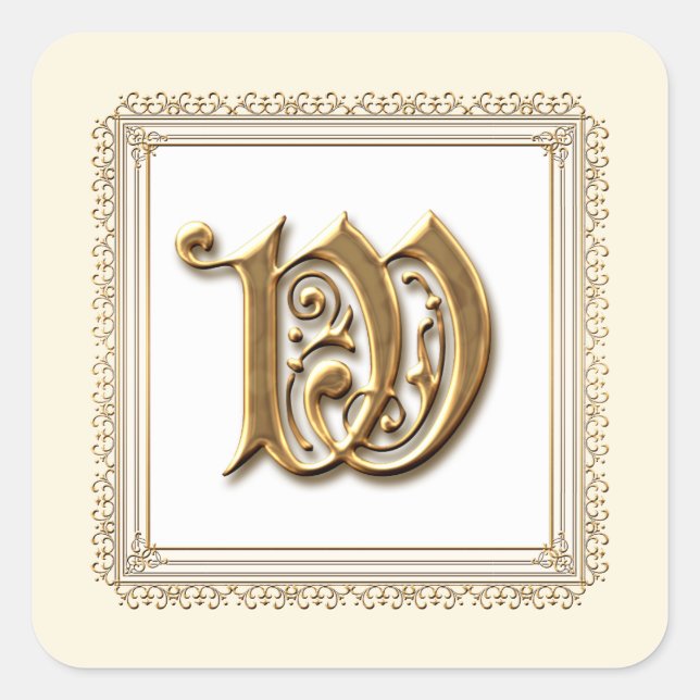 Sticker Carré Lettre W - Sceau Mariage classique or & dentelle (Devant)