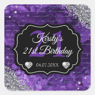 Sticker Carré Lettres de Sirène Violette et Joyeux Anniversaire 