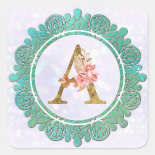 Sticker Carré Lettres Initiales Monogramme Élégant avec Mandala