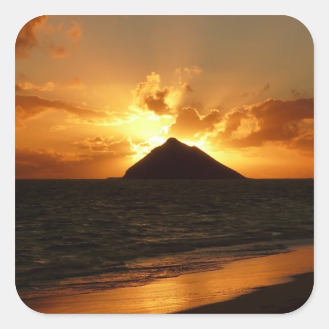 Sticker Carré Lever du soleil d'Hawaii à l'autocollant de plage (Devant)