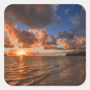 Sticker Carré Lever Du Soleil Sur L'Île De Mokulua
