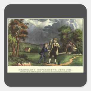 Sticker Carré L'expérience du cerf-volant de Benjamin Franklin a