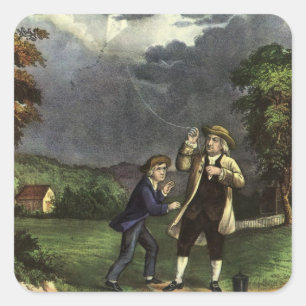 Sticker Carré L'expérience du cerf-volant de Benjamin Franklin a