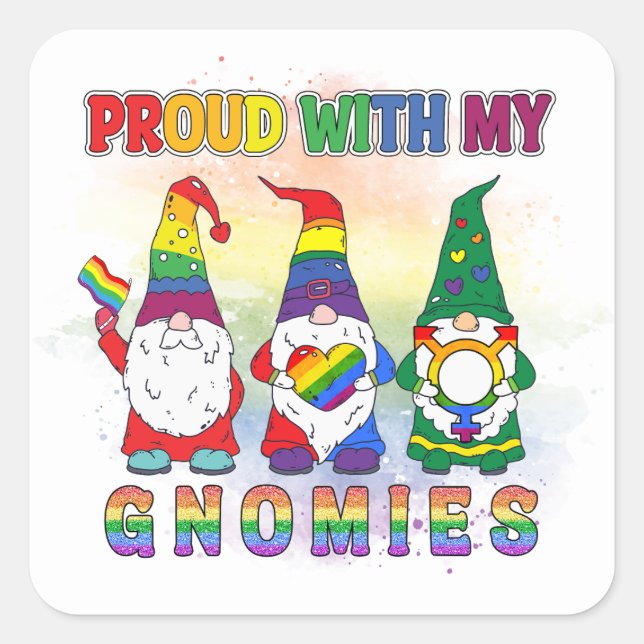Sticker Carré LGBT Fier Avec Mes Gnomies (Devant)