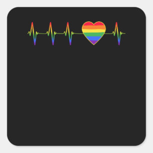 Sticker Carré LGBT Rainbow Heartbeat EKG