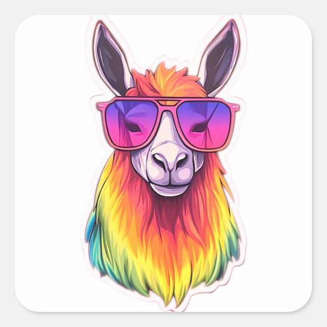 Sticker Carré LGBTQ+ Lama cool en lunettes de soleil (Devant)