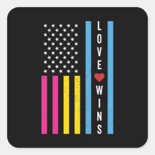 Sticker Carré LGBTQ Pansexual Pride L'amour gagne le drapeau amé