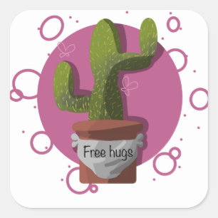 Sticker Carré Libérez l'autocollant de cactus d'étreintes