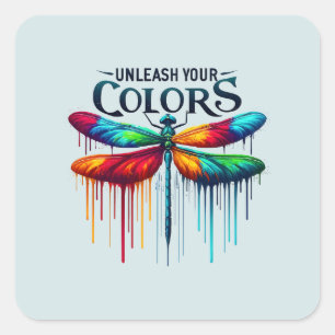 Sticker Carré Libérez vos couleurs - libellule artistique
