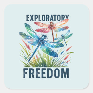 Sticker Carré Liberté exploratoire - libellule artistique