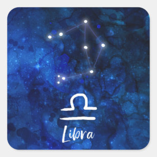 Sticker Carré Libra Zodiac Constellation Bleu Galaxie Céleste