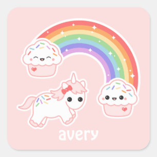 Sticker Carré Licorne d'arc-en-ciel de petit gâteau