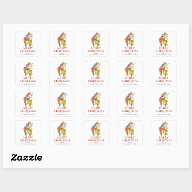Sticker Carré licorne de Noël mignonne (Feuille)