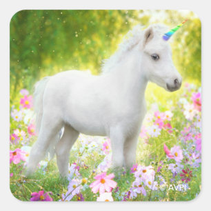 Sticker Carré Licorne Poney Blanc