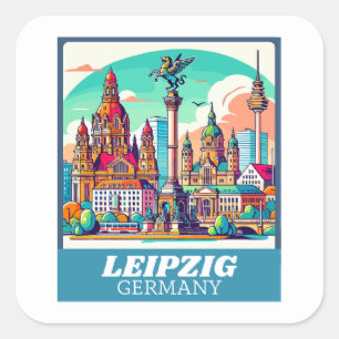 Sticker Carré Ligne aérienne Retro Leipzig