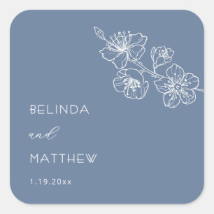 Sticker Carré Ligne artistique florale bleue  Mariage