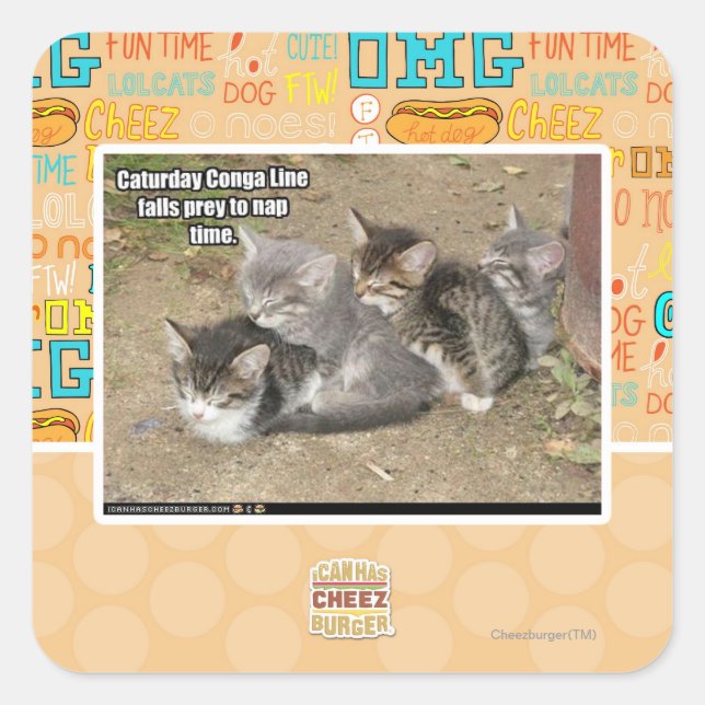 Sticker Carré Ligne Caturday Conga (Devant)