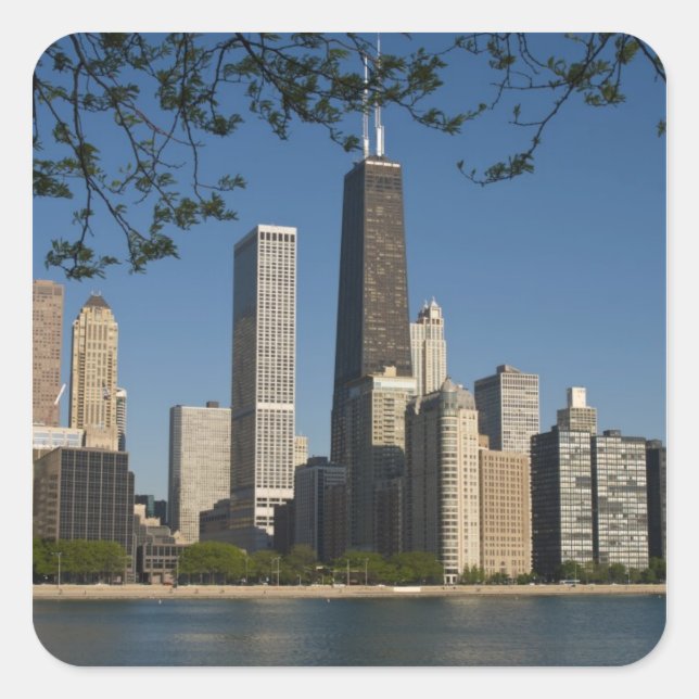 Sticker Carré Ligne d'horizon de Chicago et lac Michigan, lac Sh (Devant)