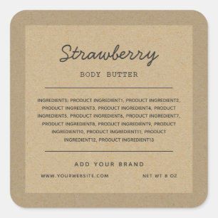 Sticker Carré Lignes de script Ingrédients Liste Bordure Kraft