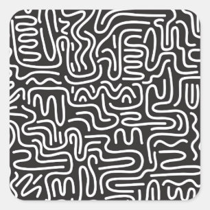 Sticker Carré Lignes ondulées de doodle rétro : Monochrome