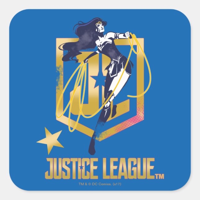 Sticker Carré Ligue de Justice | Wonder Woman JL Logo Pop Art (Devant)