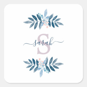 Sticker Carré Lilac Aquarelle Florale Monogramme