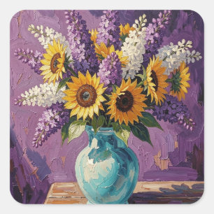 Sticker Carré Lilas et Tournesols Conception Botanique