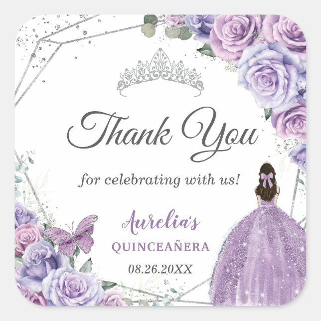 Sticker Carré Lilas Violet Lavande Floral Quinceañera Princesse (Devant)