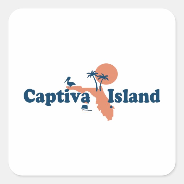 Sticker Carré L'île de Captiva - Carte Design. (Devant)