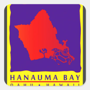 Sticker Carré L'île d'Hawaii Oahu et la tortue