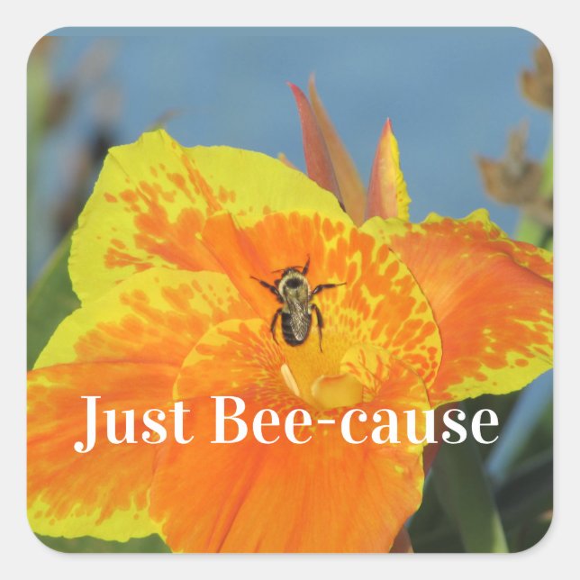 Sticker Carré Lily Flower Photo Bee Pun Bright Orange Floral (Devant)