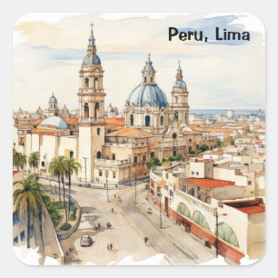 Sticker Carré Lima Pérou élégant Panorama Vue aquarelle