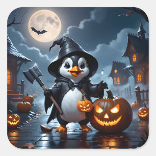 Sticker Carré L'image d'un mignon pingouin habillé comme le grim