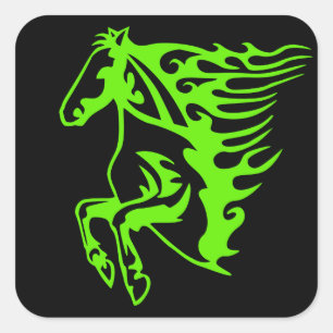 Sticker Carré Lime Green Pony Horse Stallion Steed Line Art