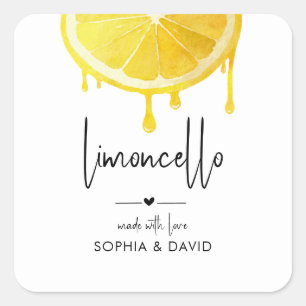 Sticker Carré Limoncello Aquarelle Citron Liqueur Maison