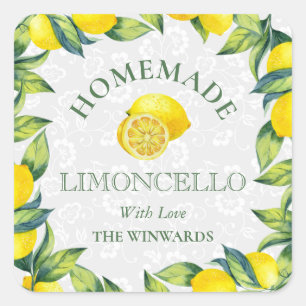 Sticker Carré Limoncello maison citrons siciliens aquarelle