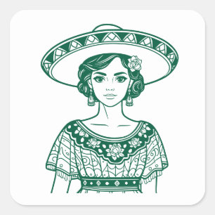 Sticker Carré Line Art Mes Patrio Fiesta Party Favoriser