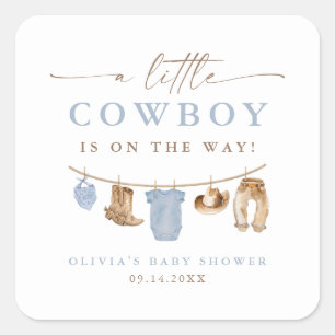 Sticker Carré Linge de bébé bleu Little Cowboy Baby Shower