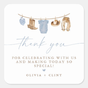 Sticker Carré Linge de bébé bleu Little Cowboy Baby Shower