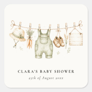 Sticker Carré Linge de ferme rustique aquarelle Baby Shower