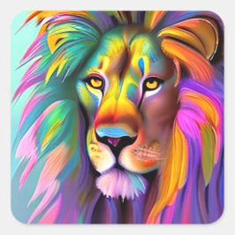 Sticker Carré Lion Abstrait Face Mystical Imaginaire Art
