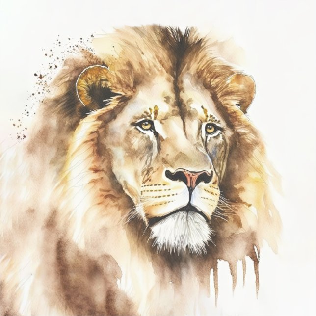Sticker Carré Lion Aquarelle Majestic (Recto)