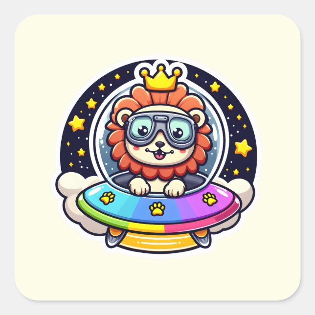 Sticker Carré Lion arc-en-ciel UFO (Devant)