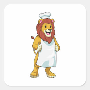 Sticker Carré Lion as Cook with Chef Cooking apron