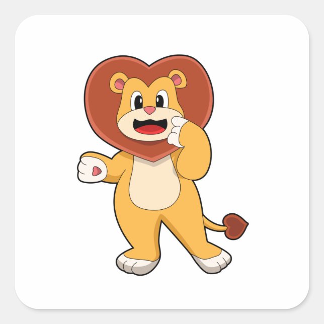 Sticker Carré Lion avec coeur (Devant)